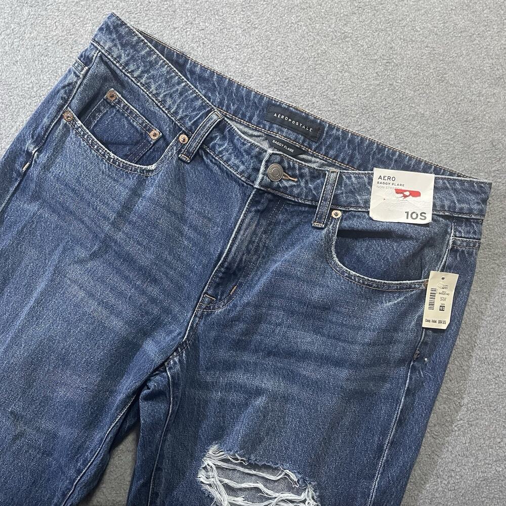 Aeropostale Baggy Flare Distressed Jeans Womens 10S NWT Blue Medium Wash